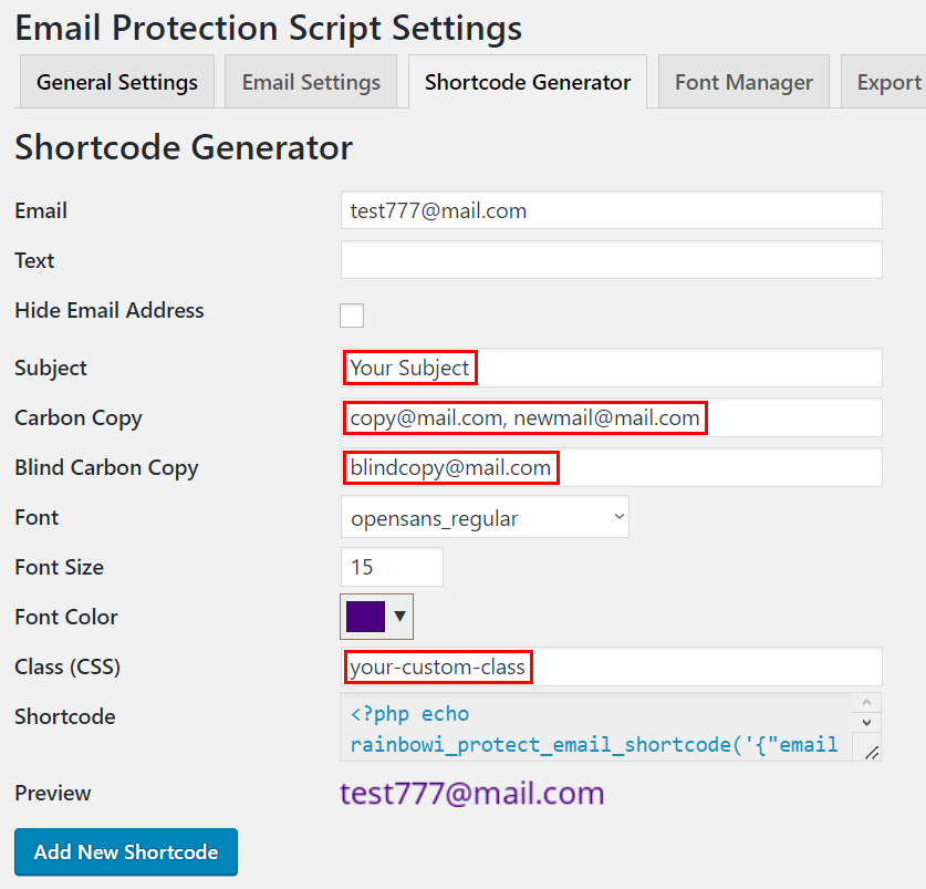 Shortcode Generator