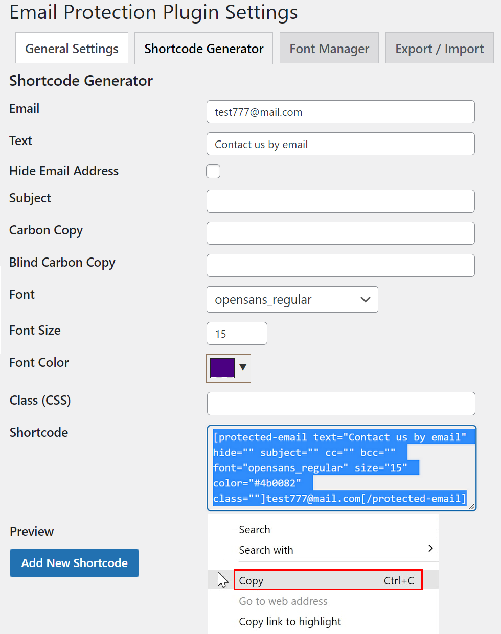 Shortcode Generator